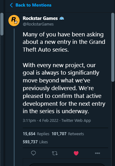 GTA 6 Announcement Tweet Broke Records Without a Trailer