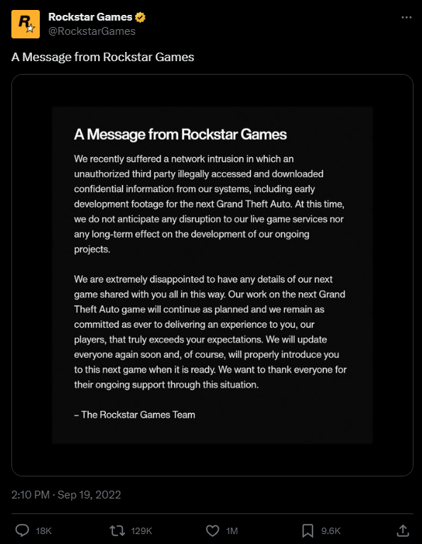 Rockstar Games' GTA 6 Trailer Tweet Becomes the Most Liked Gaming