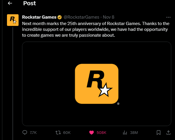 X 上的GTA 6 Trailer Countdown ⏳：「Fact: GTA 6 announcement tweet by Rockstar  Games is the most liked gaming tweet of all time.   / X