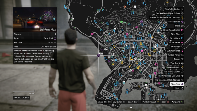 GTA V map of the Time Trial location which is Del Perro Beach.